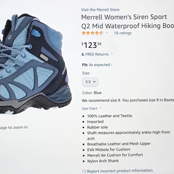 Merrell Women's Siren Sport Waterproof Q2 Mid J12430 Blue 6.5 - Picture 11 of 11